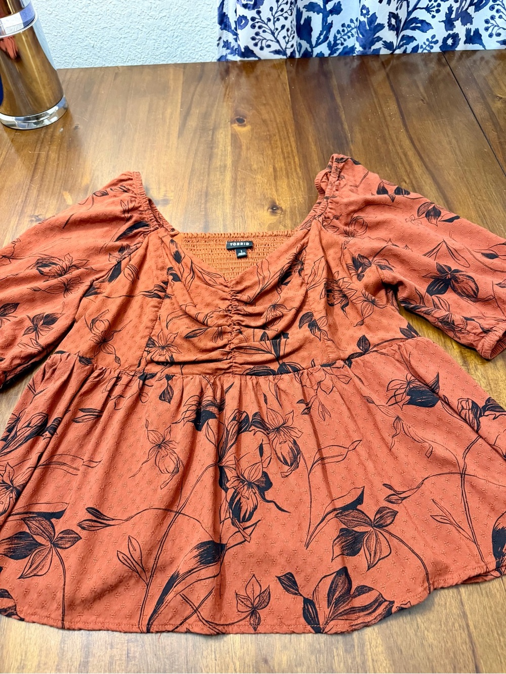 Torrid Rust Orange Floral Peasant Tunic